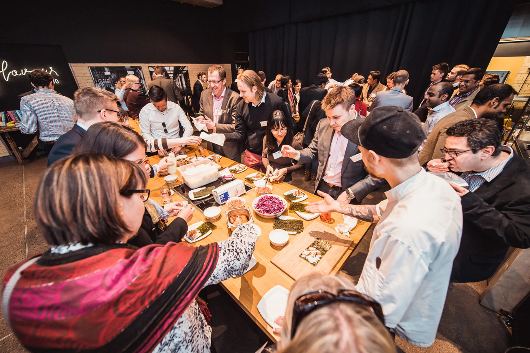 Guests at the long table.